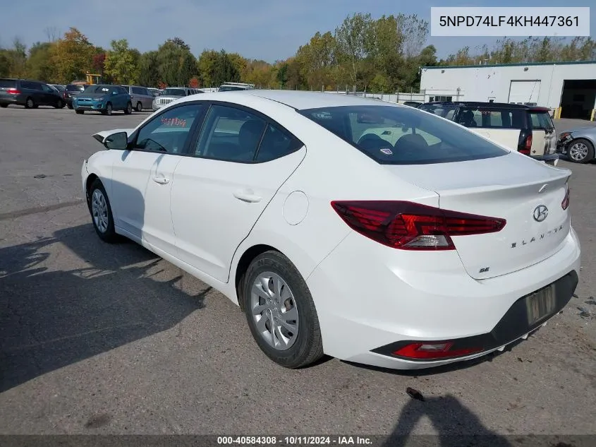 2019 Hyundai Elantra Se VIN: 5NPD74LF4KH447361 Lot: 40584308