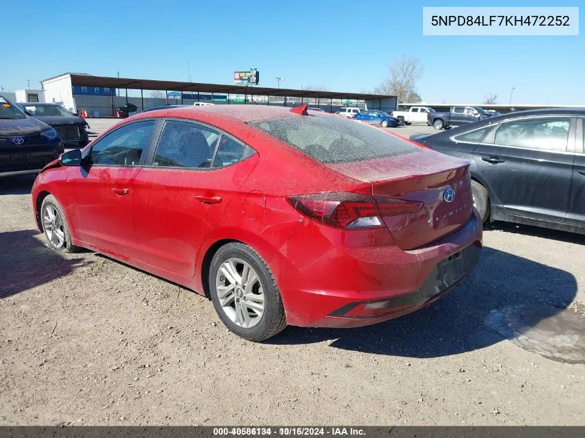 2019 Hyundai Elantra Sel VIN: 5NPD84LF7KH472252 Lot: 40586134