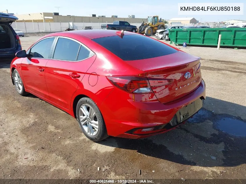 2019 Hyundai Elantra Value Edition VIN: KMHD84LF6KU850188 Lot: 40621468