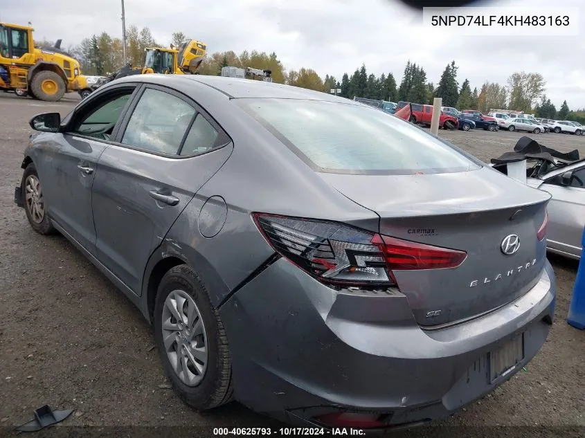 2019 Hyundai Elantra Se VIN: 5NPD74LF4KH483163 Lot: 40625793