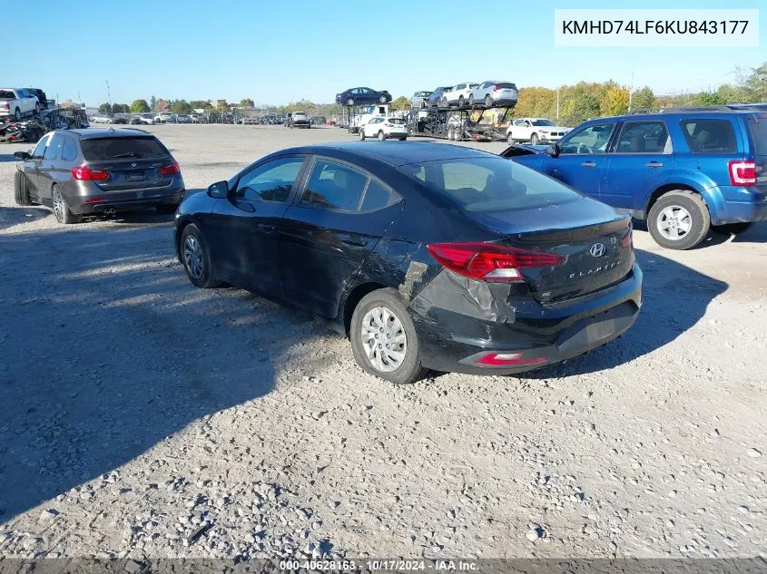 2019 Hyundai Elantra Se VIN: KMHD74LF6KU843177 Lot: 40628163