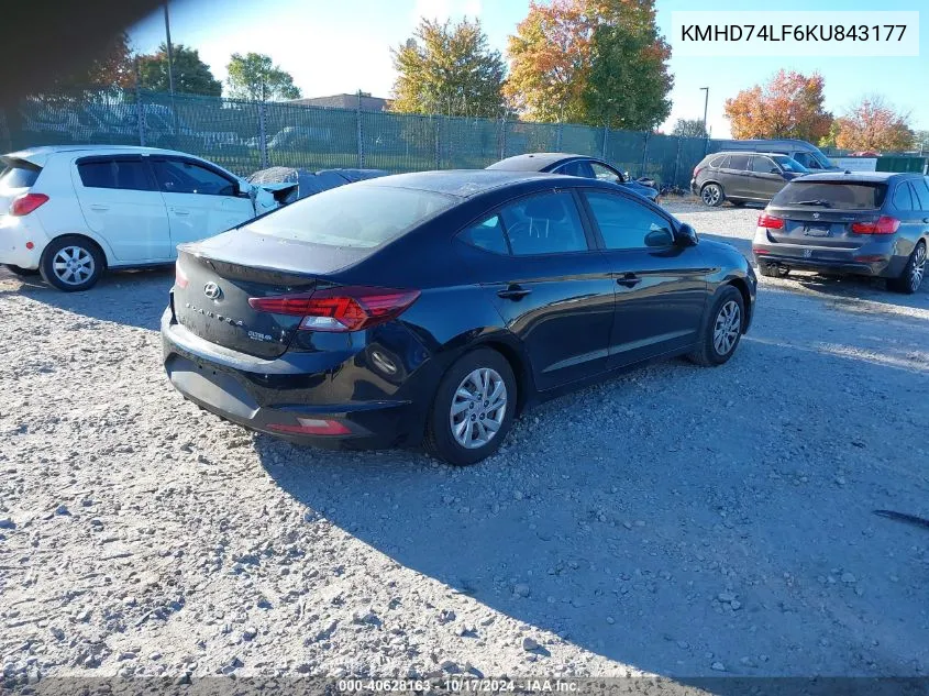 2019 Hyundai Elantra Se VIN: KMHD74LF6KU843177 Lot: 40628163