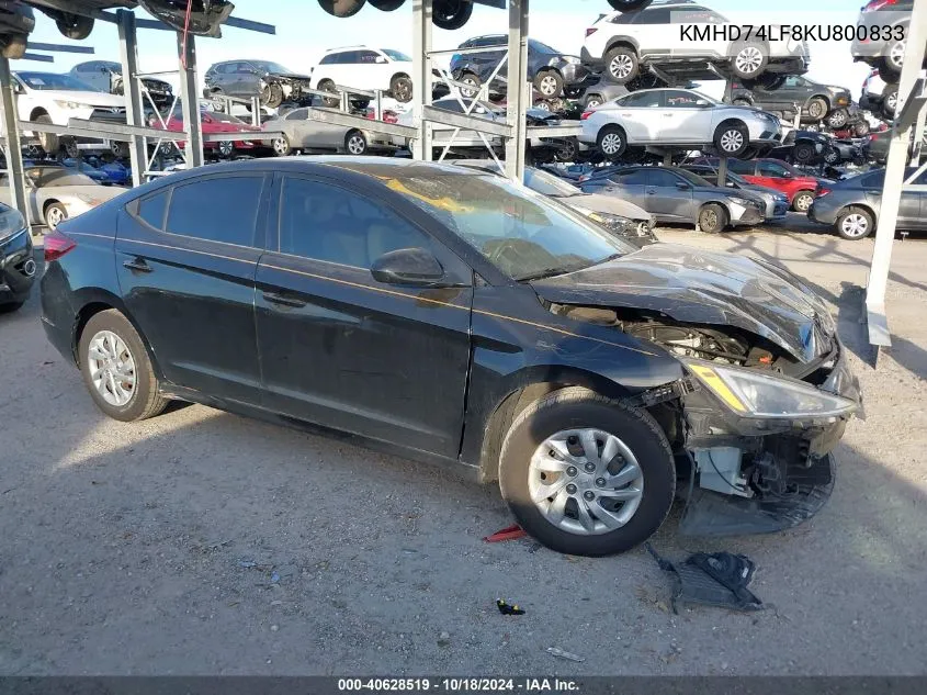 2019 Hyundai Elantra Se VIN: KMHD74LF8KU800833 Lot: 40628519