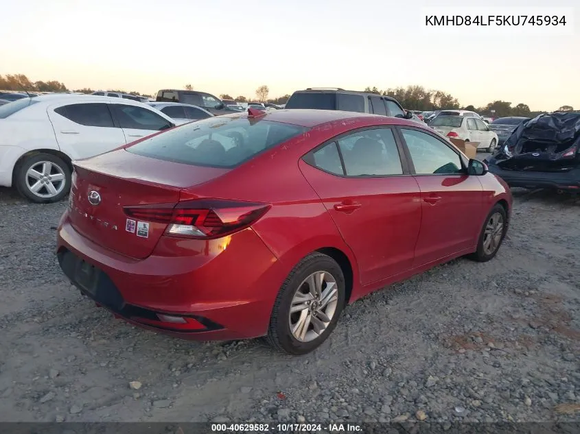 2019 Hyundai Elantra Sel VIN: KMHD84LF5KU745934 Lot: 40629582