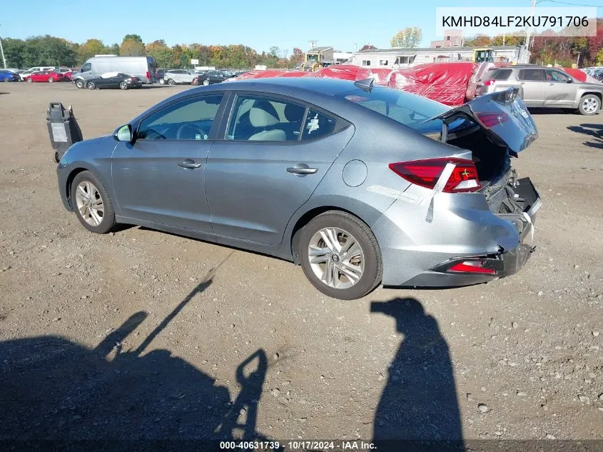 2019 Hyundai Elantra Sel VIN: KMHD84LF2KU791706 Lot: 40631739