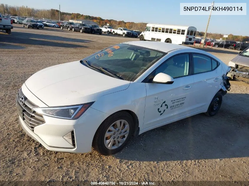 2019 Hyundai Elantra Se VIN: 5NPD74LF4KH490114 Lot: 40640750