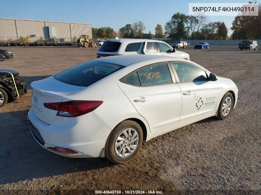 2019 Hyundai Elantra Se VIN: 5NPD74LF4KH490114 Lot: 40640750