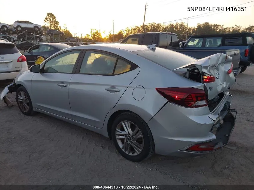 2019 Hyundai Elantra Sel VIN: 5NPD84LF4KH416351 Lot: 40644918