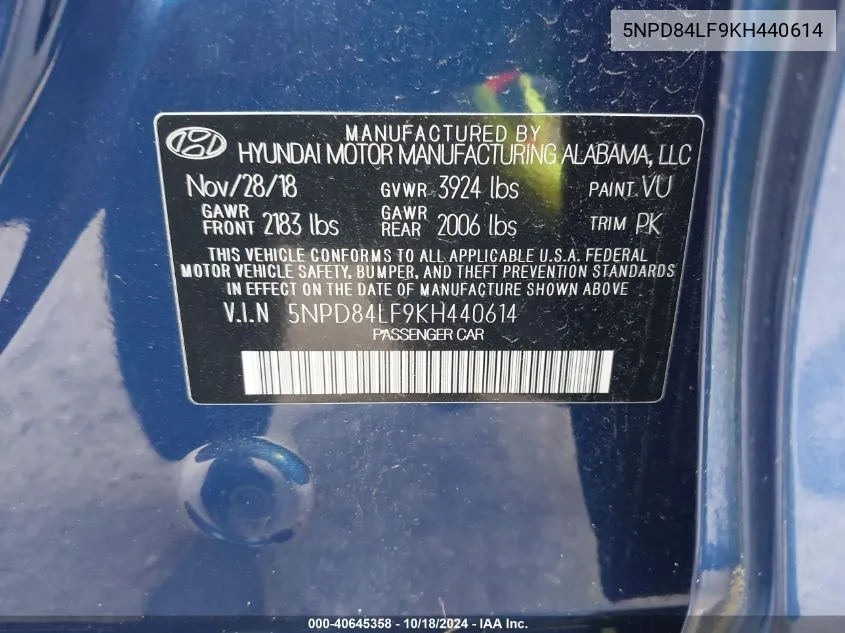 5NPD84LF9KH440614 2019 Hyundai Elantra Sel