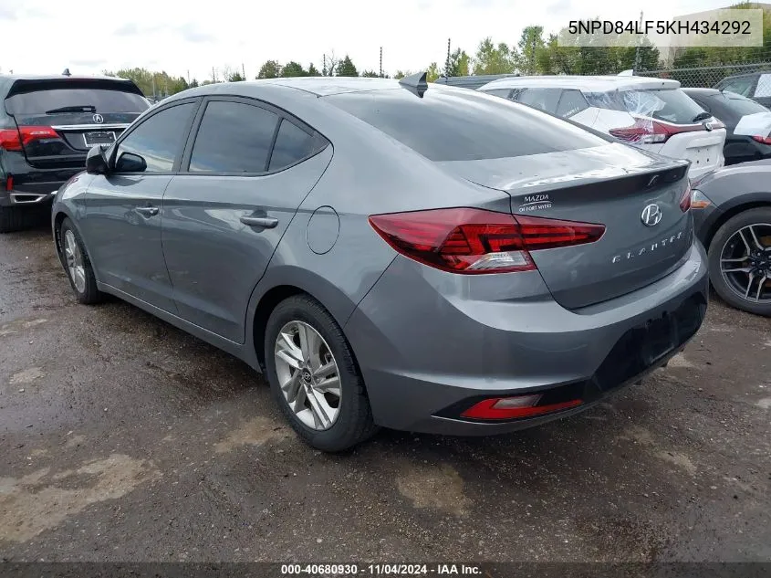 2019 Hyundai Elantra Sel VIN: 5NPD84LF5KH434292 Lot: 40680930