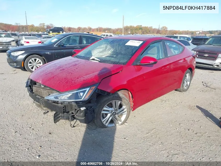 2019 Hyundai Elantra Sel/Value/Limited VIN: 5NPD84LF0KH417884 Lot: 40682708