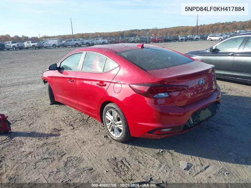 2019 Hyundai Elantra Sel/Value/Limited VIN: 5NPD84LF0KH417884 Lot: 40682708