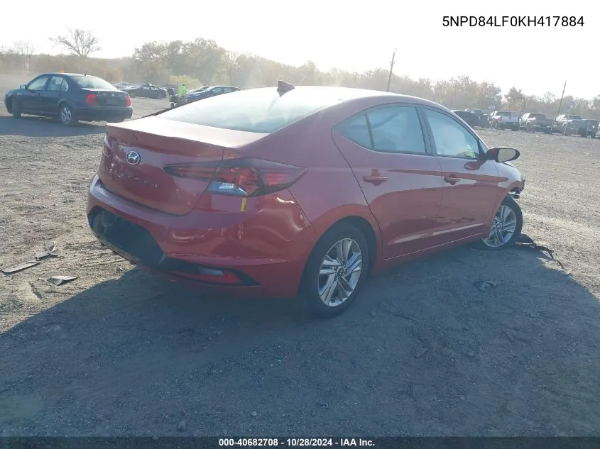 2019 Hyundai Elantra Sel/Value/Limited VIN: 5NPD84LF0KH417884 Lot: 40682708