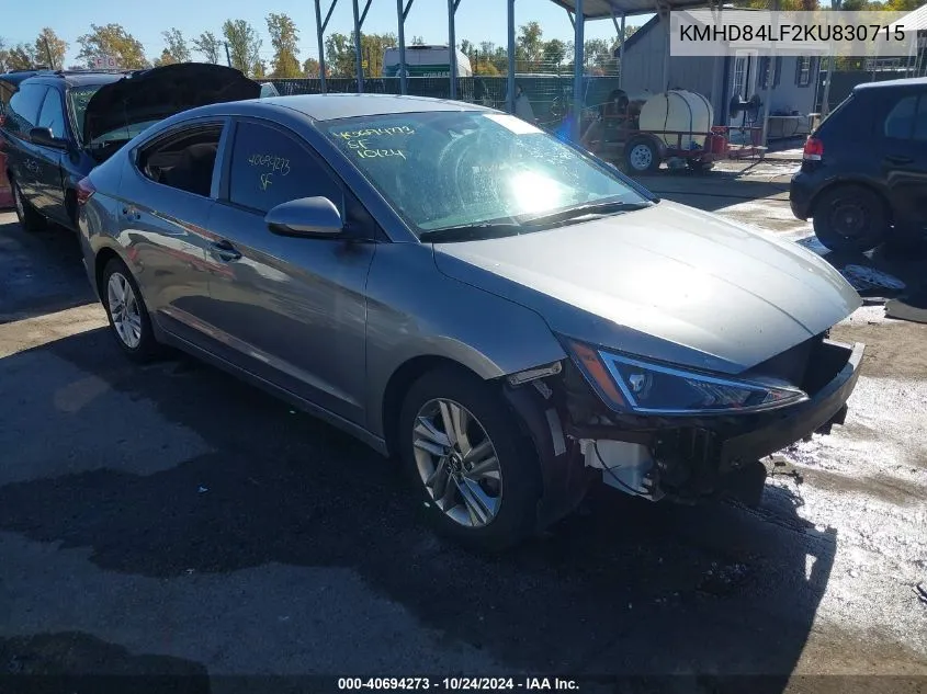 2019 Hyundai Elantra Sel VIN: KMHD84LF2KU830715 Lot: 40694273