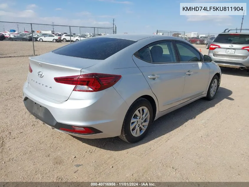 2019 Hyundai Elantra Se VIN: KMHD74LF5KU811904 Lot: 40716958