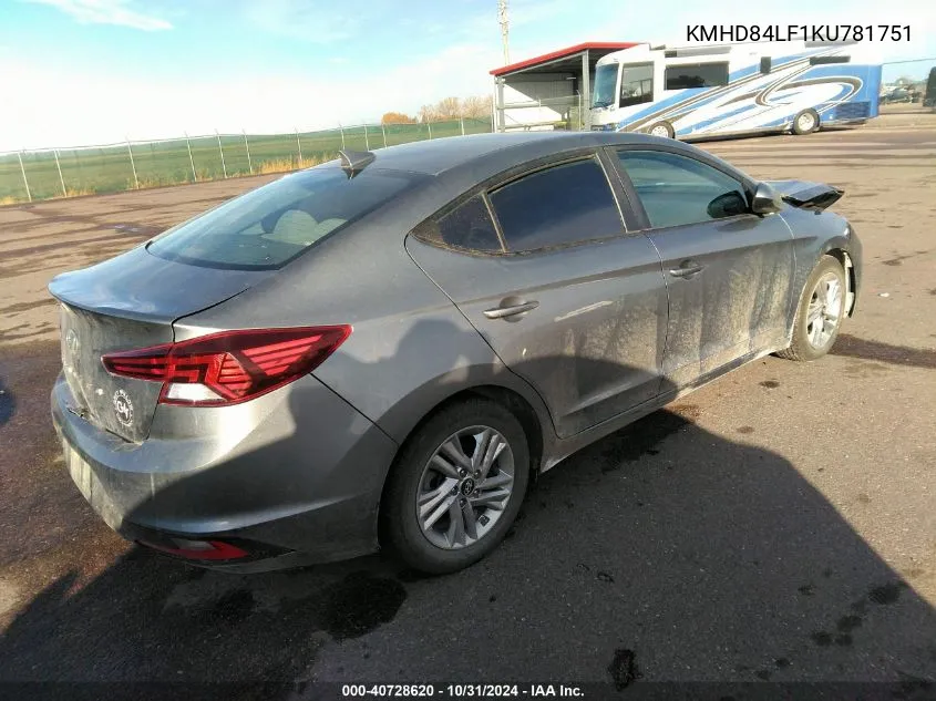 2019 Hyundai Elantra Sel VIN: KMHD84LF1KU781751 Lot: 40728620