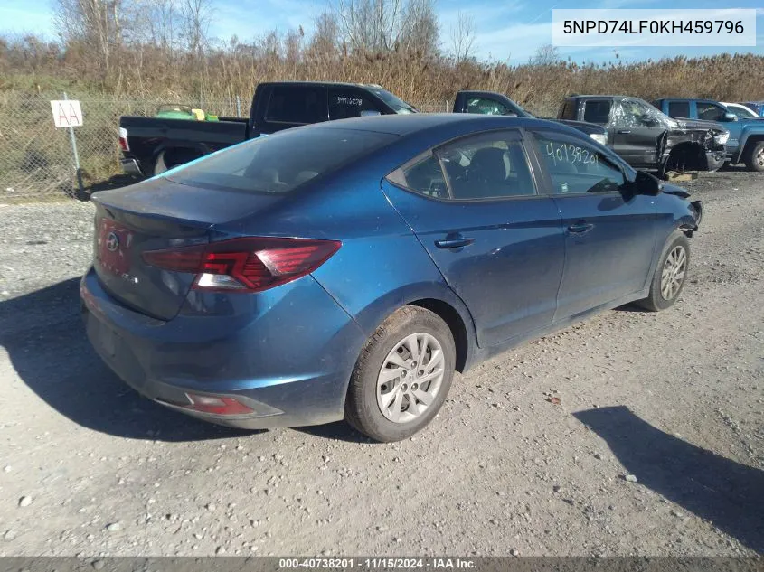 2019 Hyundai Elantra Se VIN: 5NPD74LF0KH459796 Lot: 40738201