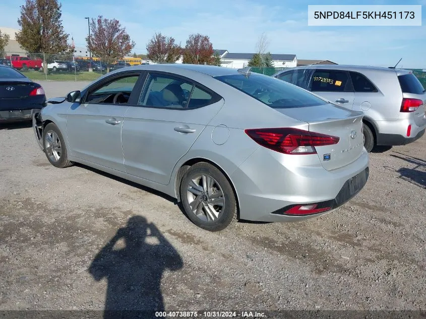 2019 Hyundai Elantra Sel VIN: 5NPD84LF5KH451173 Lot: 40738875