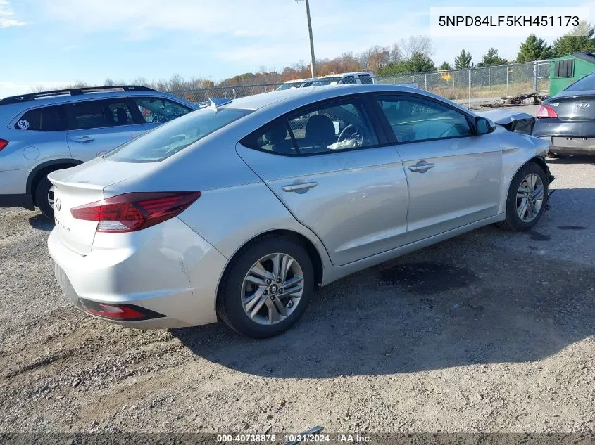 2019 Hyundai Elantra Sel VIN: 5NPD84LF5KH451173 Lot: 40738875