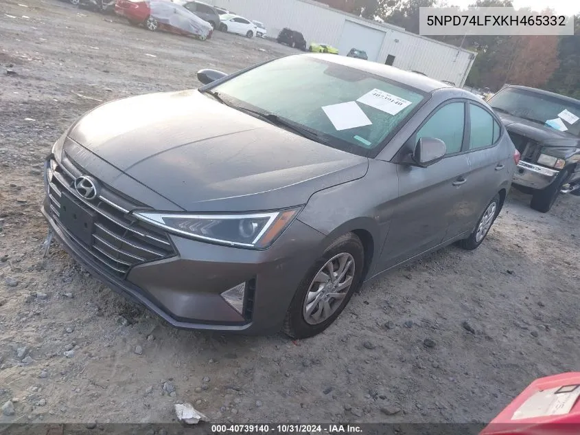 2019 Hyundai Elantra Se VIN: 5NPD74LFXKH465332 Lot: 40739140