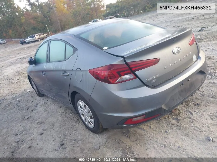 2019 Hyundai Elantra Se VIN: 5NPD74LFXKH465332 Lot: 40739140