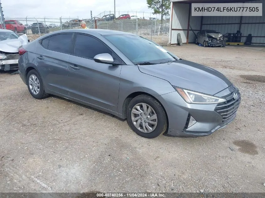 2019 Hyundai Elantra Se VIN: KMHD74LF6KU777505 Lot: 40740256