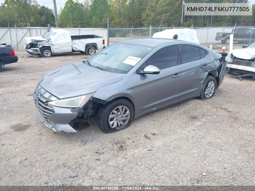 2019 Hyundai Elantra Se VIN: KMHD74LF6KU777505 Lot: 40740256