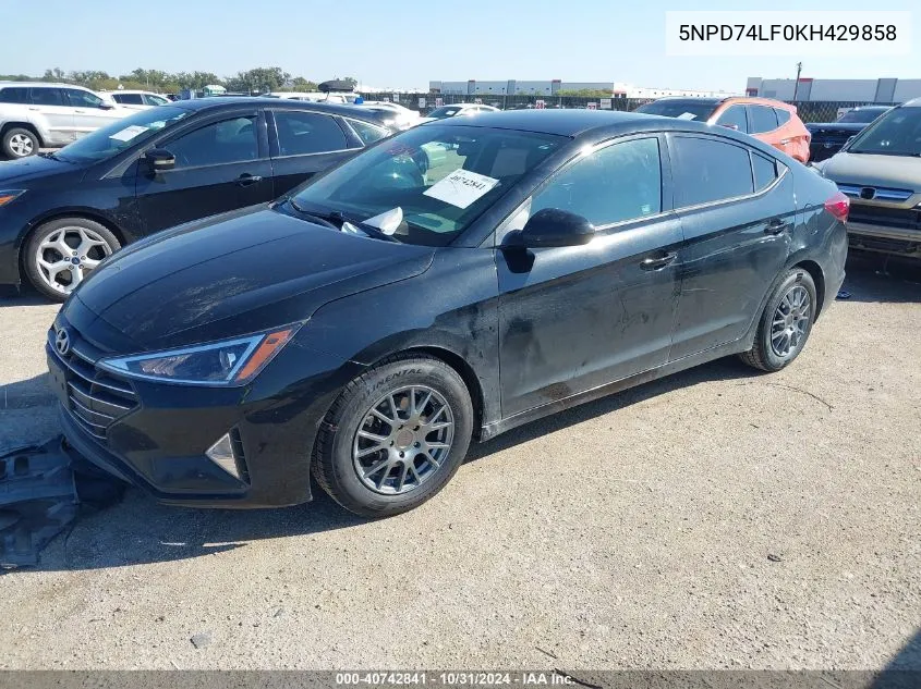 2019 Hyundai Elantra Se VIN: 5NPD74LF0KH429858 Lot: 40742841