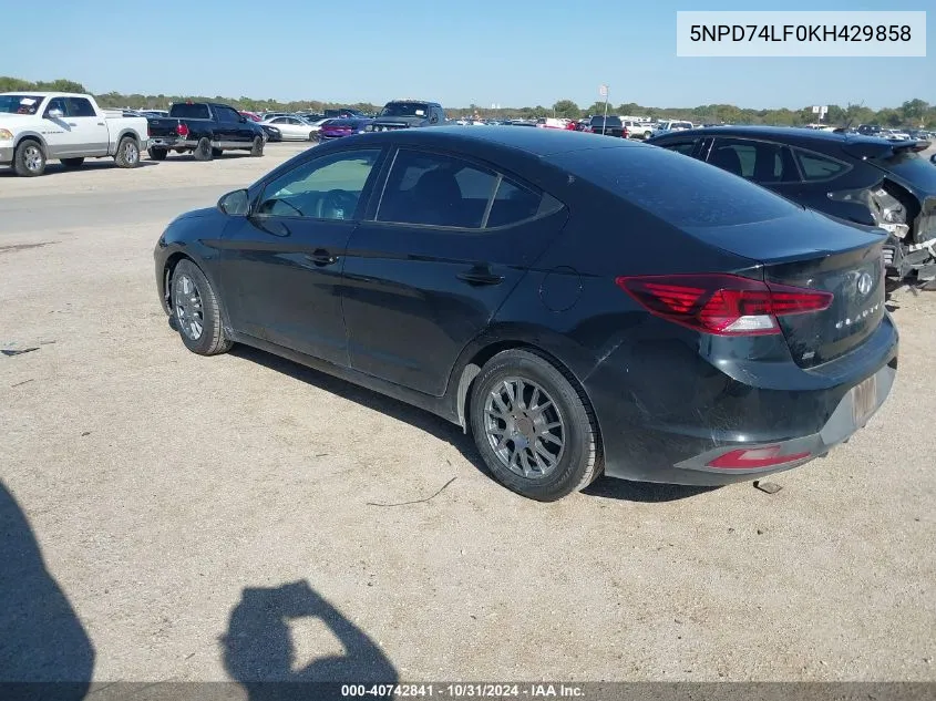 2019 Hyundai Elantra Se VIN: 5NPD74LF0KH429858 Lot: 40742841