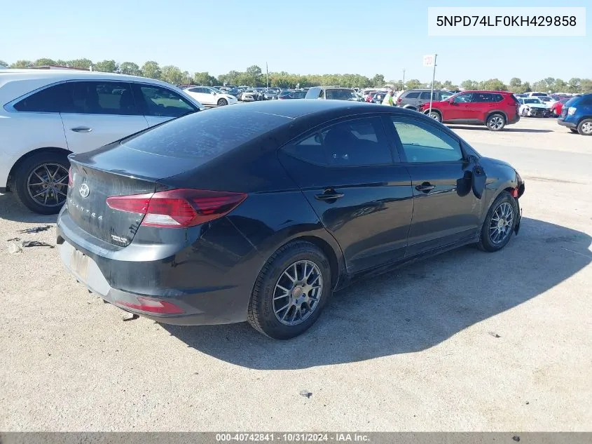 2019 Hyundai Elantra Se VIN: 5NPD74LF0KH429858 Lot: 40742841