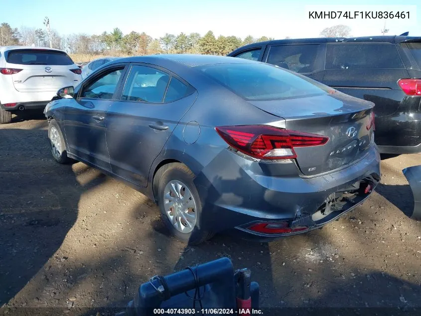 2019 Hyundai Elantra Se VIN: KMHD74LF1KU836461 Lot: 40743903