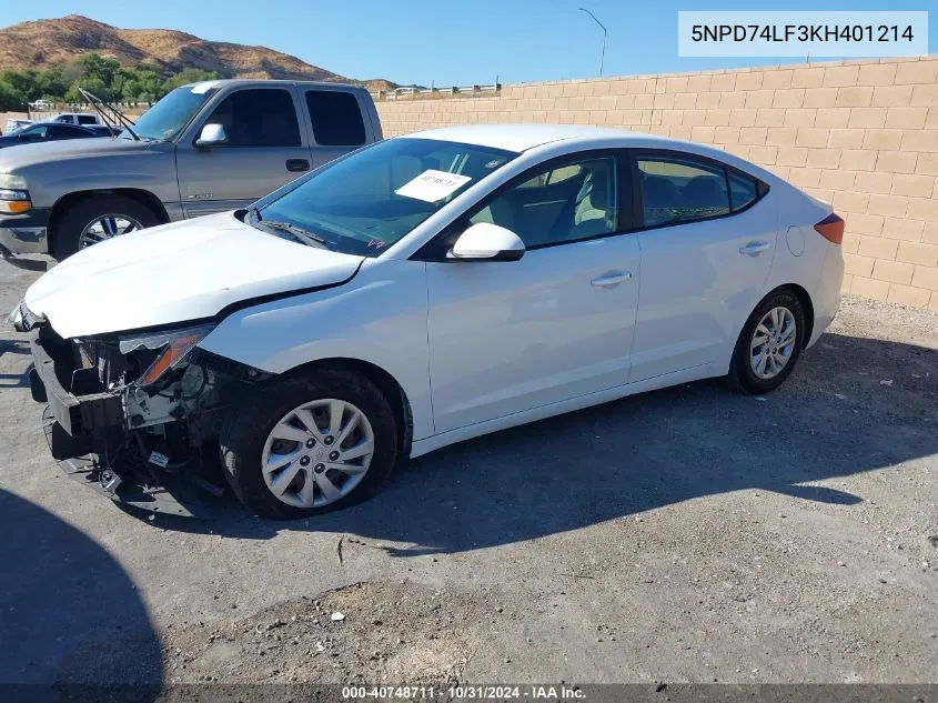 2019 Hyundai Elantra Se VIN: 5NPD74LF3KH401214 Lot: 40748711