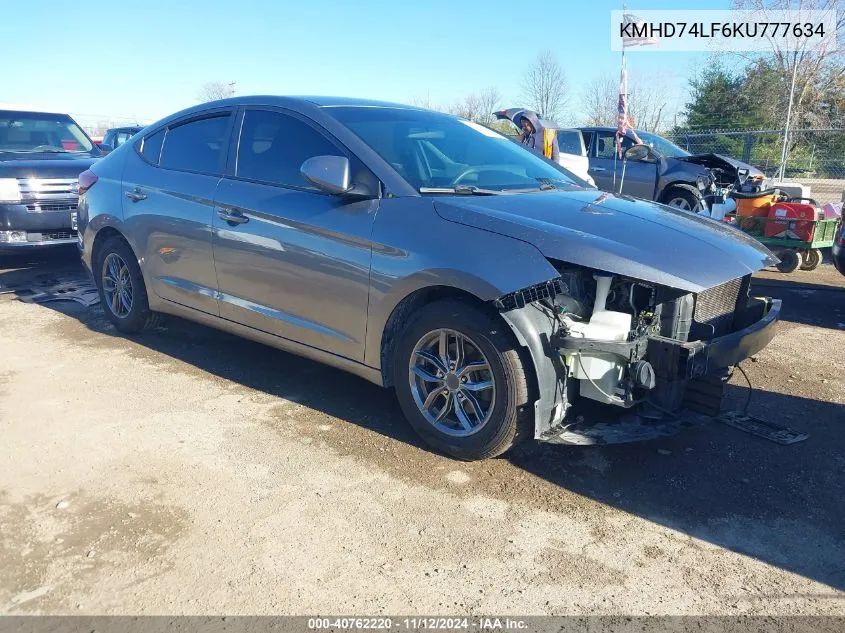 2019 Hyundai Elantra Se VIN: KMHD74LF6KU777634 Lot: 40762220