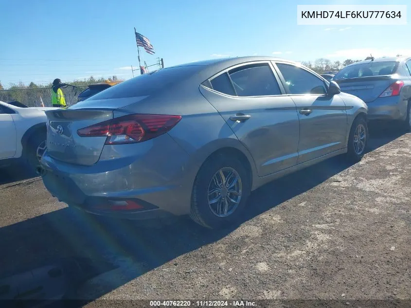 2019 Hyundai Elantra Se VIN: KMHD74LF6KU777634 Lot: 40762220