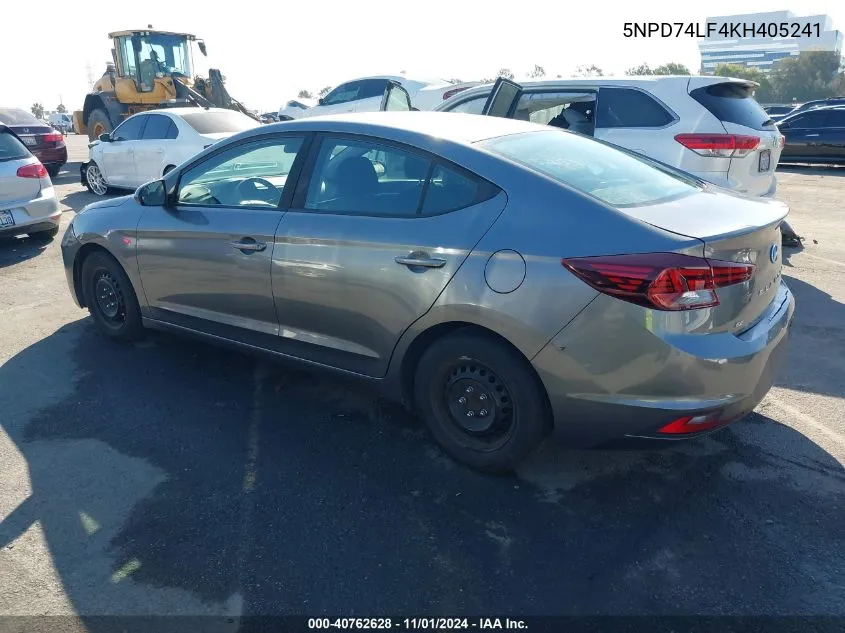 2019 Hyundai Elantra Se VIN: 5NPD74LF4KH405241 Lot: 40762628