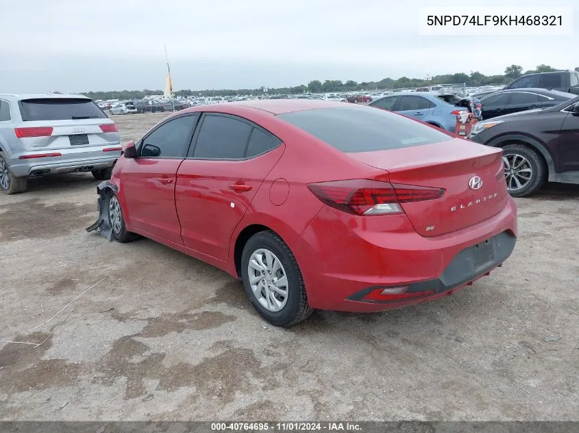 2019 Hyundai Elantra Se VIN: 5NPD74LF9KH468321 Lot: 40764695