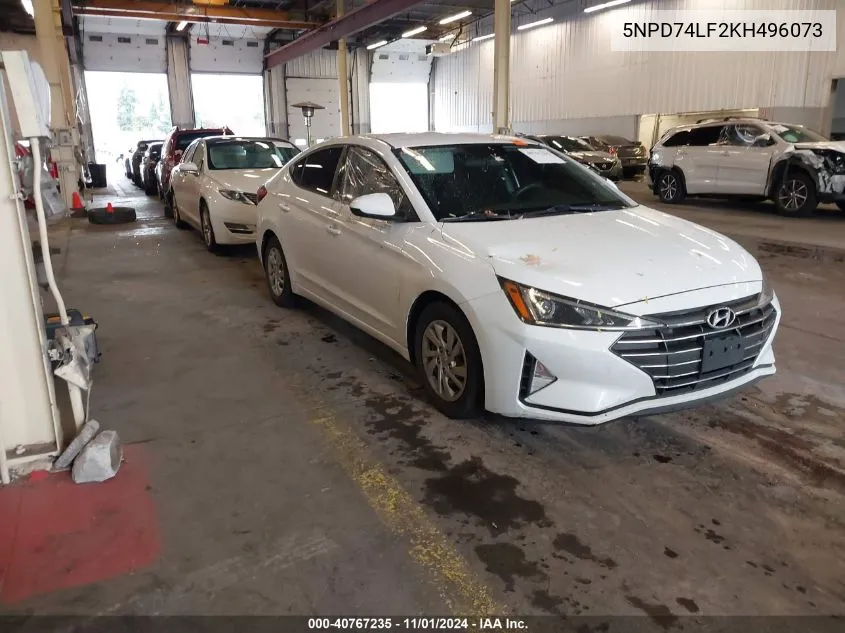 2019 Hyundai Elantra Se VIN: 5NPD74LF2KH496073 Lot: 40767235