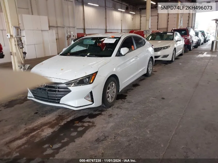 2019 Hyundai Elantra Se VIN: 5NPD74LF2KH496073 Lot: 40767235