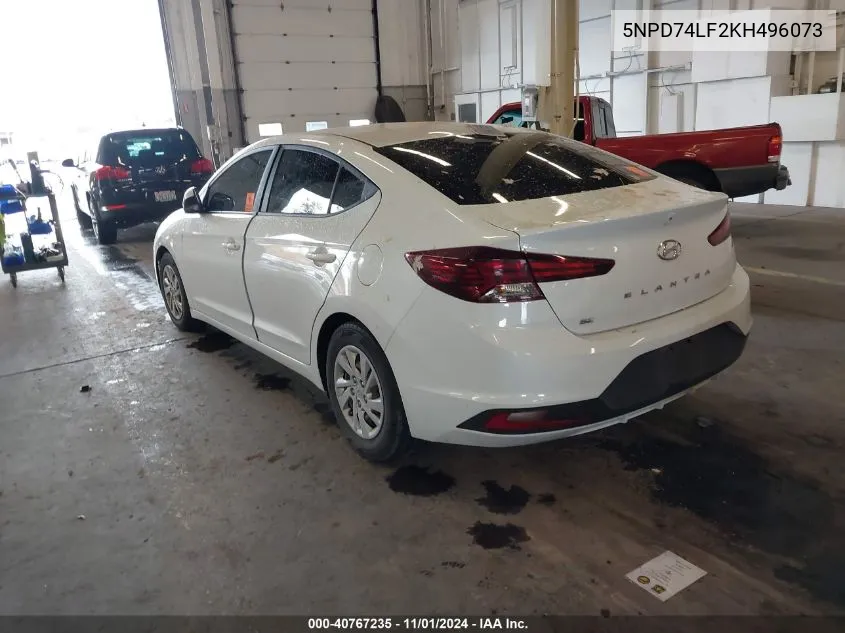 2019 Hyundai Elantra Se VIN: 5NPD74LF2KH496073 Lot: 40767235