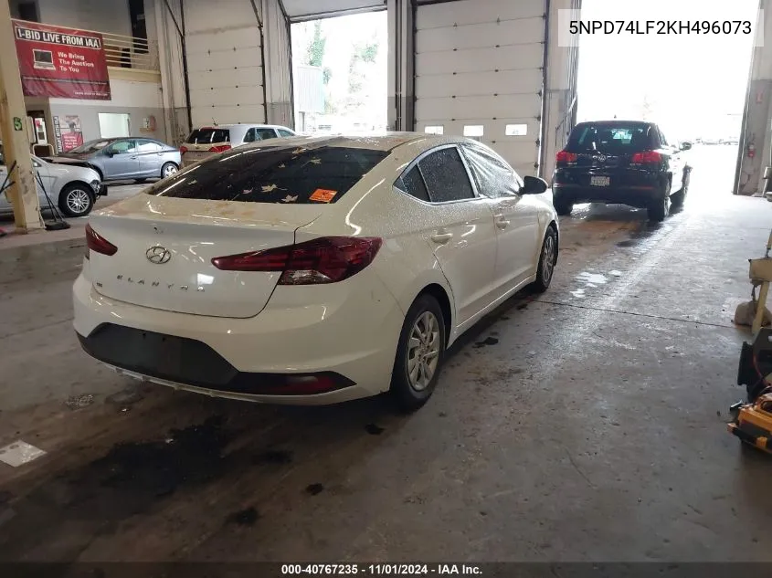 2019 Hyundai Elantra Se VIN: 5NPD74LF2KH496073 Lot: 40767235