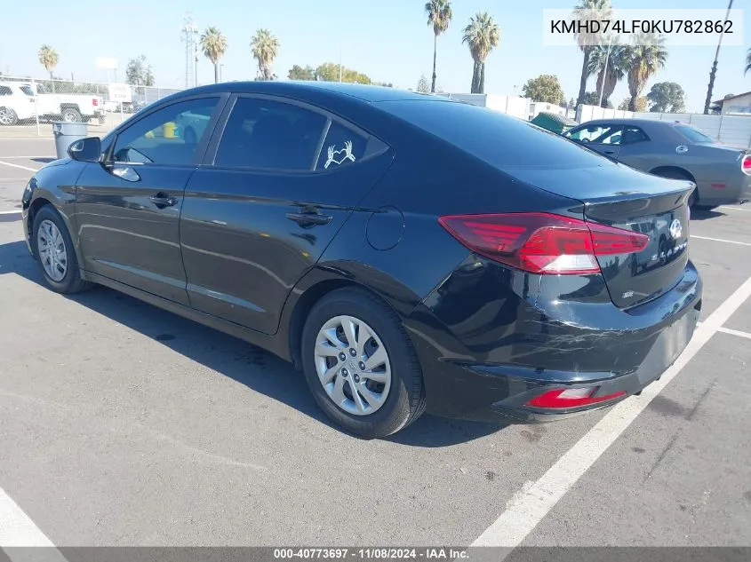 2019 Hyundai Elantra Se VIN: KMHD74LF0KU782862 Lot: 40773697