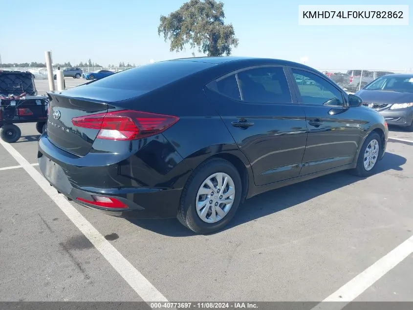 2019 Hyundai Elantra Se VIN: KMHD74LF0KU782862 Lot: 40773697