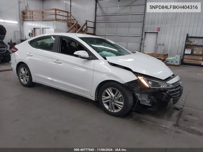 2019 Hyundai Elantra Sel VIN: 5NPD84LF8KH404316 Lot: 40777040