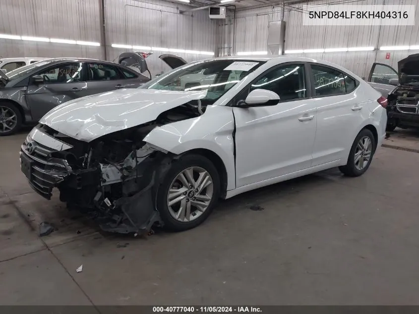 2019 Hyundai Elantra Sel VIN: 5NPD84LF8KH404316 Lot: 40777040