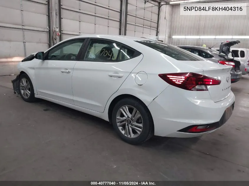 2019 Hyundai Elantra Sel VIN: 5NPD84LF8KH404316 Lot: 40777040