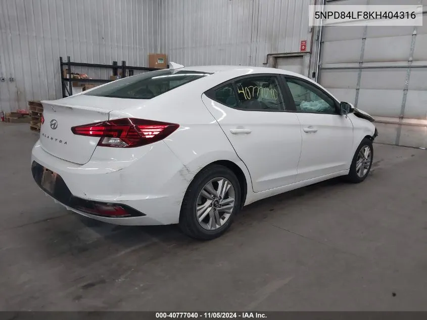 2019 Hyundai Elantra Sel VIN: 5NPD84LF8KH404316 Lot: 40777040