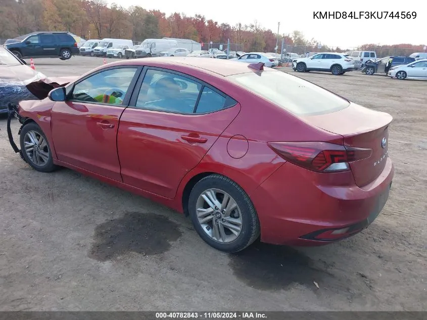 2019 Hyundai Elantra Sel VIN: KMHD84LF3KU744569 Lot: 40782843