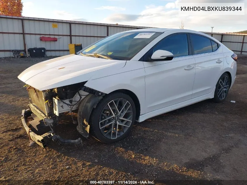 2019 Hyundai Elantra Sport VIN: KMHD04LBXKU839344 Lot: 40783397