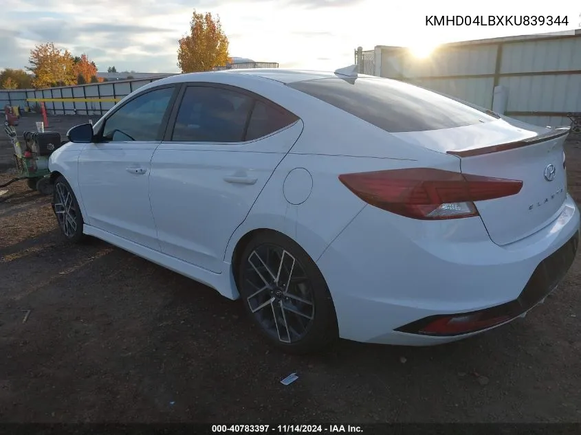 2019 Hyundai Elantra Sport VIN: KMHD04LBXKU839344 Lot: 40783397