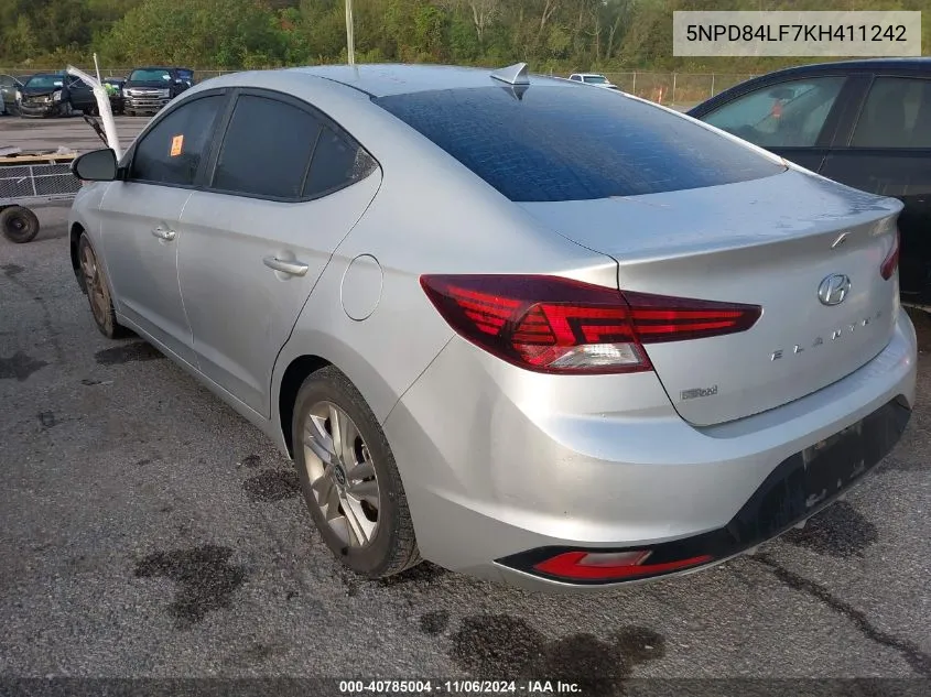 2019 Hyundai Elantra Sel VIN: 5NPD84LF7KH411242 Lot: 40785004